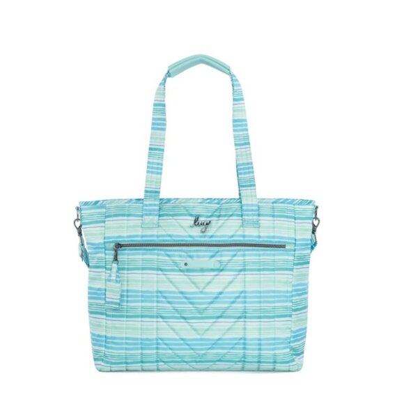 Lug Paddle Carry-All Tote Love Waves Aqua Pastel Stripes - Picture 1 of 14